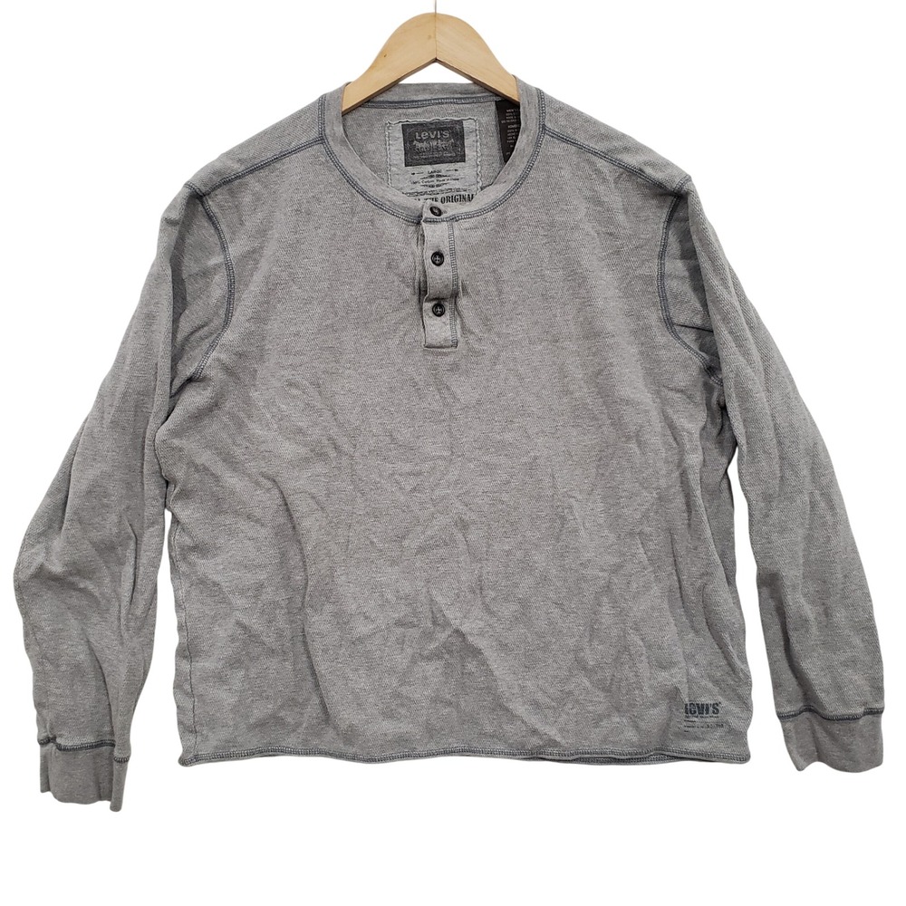 LEVIS Mens Size L Grey Long Sleeve Button Henley Shirt Casual Lumberjack‎ Basic